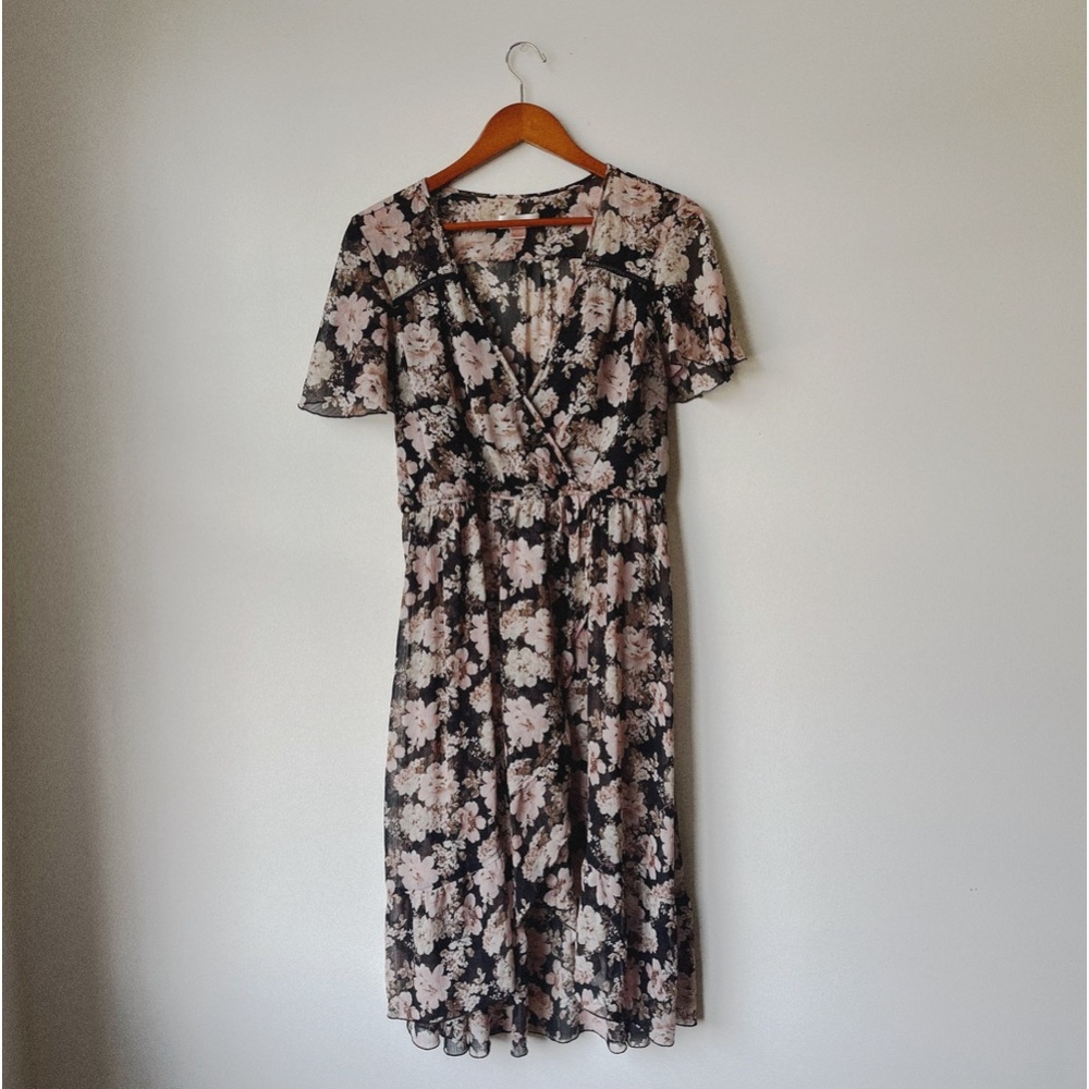 Band of Gypsies Women's Floral V-Neck Midi Dress Black Pink - Picture 2 of 14